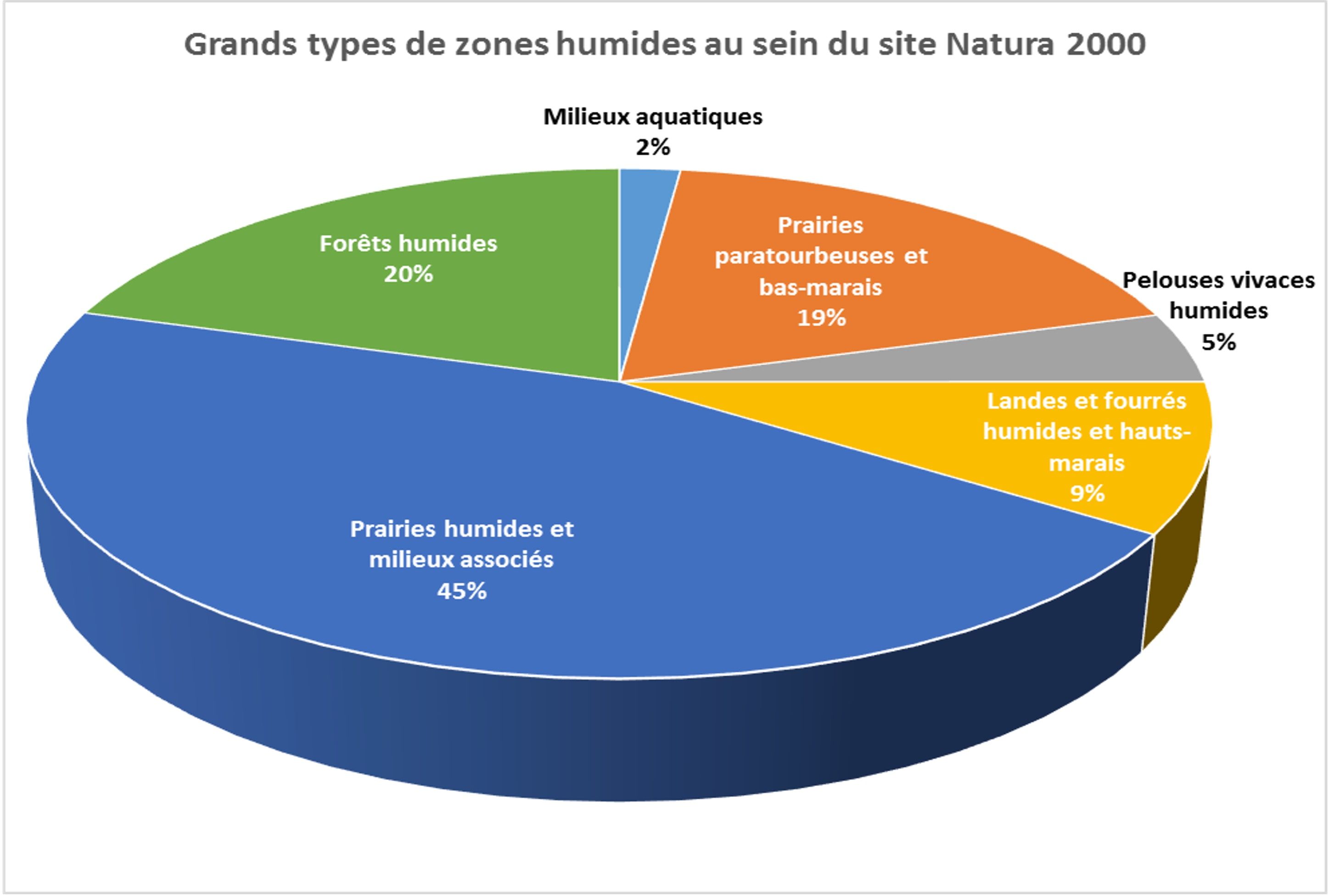 Graphique des grands types de zones humides au sein du site nature 2000.